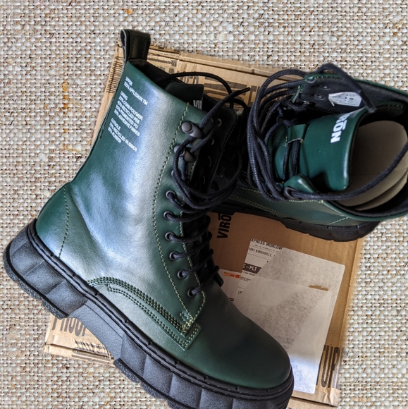 Virón 1992 Forest Apple Vegan Leather Combat Boot - Picture 1 of 6